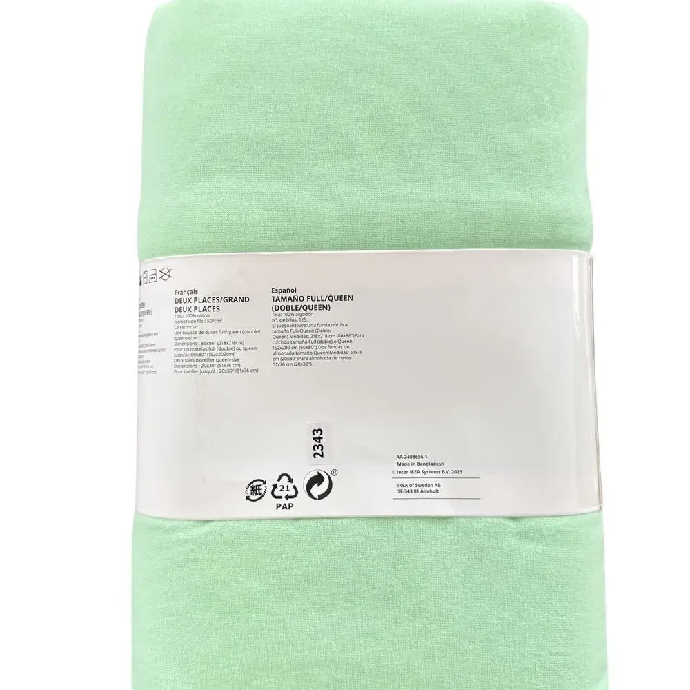 IKEA ANGSLILJA Light Green Double/Queen Duvet Cover & Pillowcases